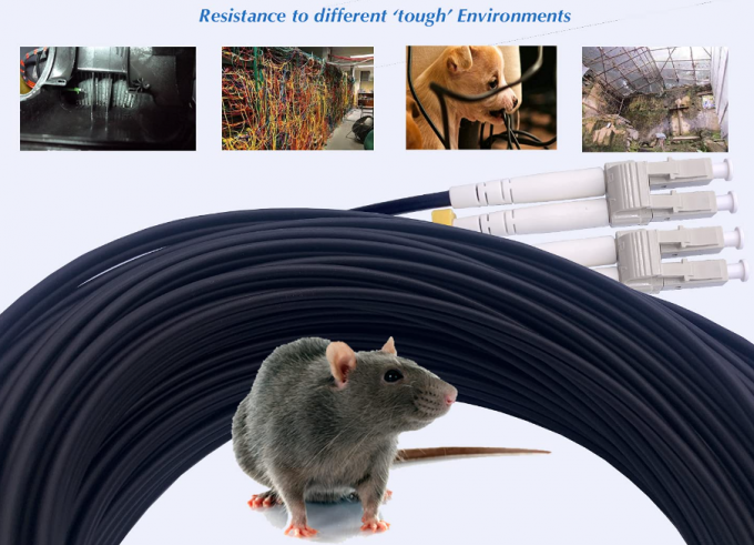 Armored Tactical Fiber Cable 3.0mm LSZH Black Jacket LC To LC Patch Cord 8