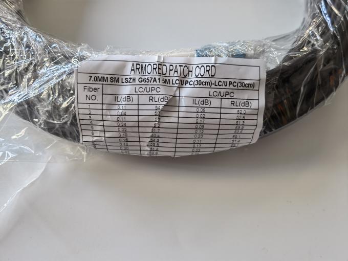 Armored Tactical Fiber Cable 3.0mm LSZH Black Jacket LC To LC Patch Cord 10