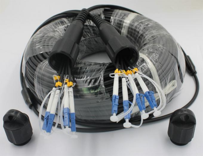 Armored Tactical Fiber Cable 3.0mm LSZH Black Jacket LC To LC Patch Cord 12